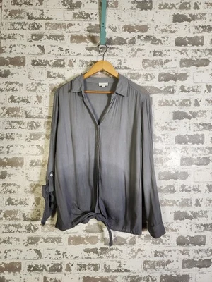 Blusa J Jill Gauzy Talla XL Gris Ombre Corbata Frontal Botón Frontal Camisa Foto 1 de 4