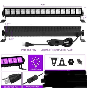 UV Black Light Bar Fixtures Ultraviolet Lamp Strip US Plug DJ Party Club LED - Picture 1 of 4
