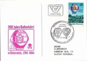 Österreich, Ballonpost Beleg 1984 - 200 Jahre Ballonfahrt Sonderstempel Wien - Picture 1 of 3