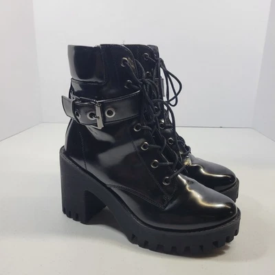 Madden Girl Coco bootie womens Sz 7, Black,  Chunky Lug Sole, Lace Up - Image 1 of 4