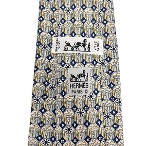 Hermes Men's Tie Geometric Cube Floral Forest Multicolor Silk 7768 FA 3.5" 57.5" - Picture 1 of 7