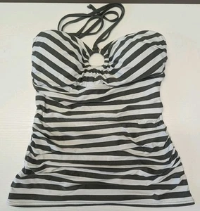 Michael Kors Women's Olive/Cream Striped  Tankini Swim Top Tie Ring Sz X-Small - Picture 1 of 6