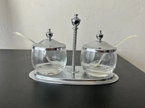 Vtg Chrome & Glass Condiment Complete Set w/ Tray - Danny Wilson Original EUC - Picture 1 of 9