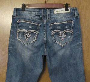 Rock Revival sz 32 X 33.5" Easy Straight Rhinestone Studs Stretch Denim Jeans - Picture 1 of 10