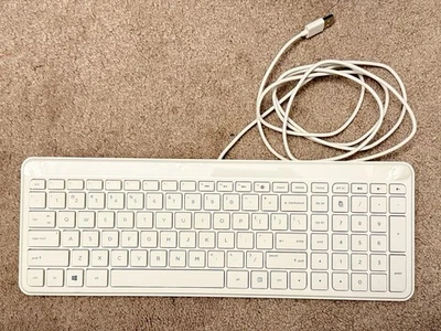 HP KBAH21 USB Wired Super Slim Thin White PC Keyboard Lightweight - Image 1 of 4