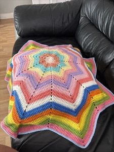 Handmade Crochet Baby Star Blanket Brights And Pastels Soft - Picture 1 of 5