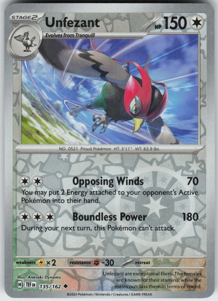 Reverse Holo Unfezant 135/162 Uncommon SV05: Temporal Forces NM - Image 1 of 1