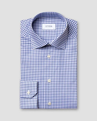 ETON Blue & White Fine Twill Shirt Slim Fit Single Cuff Wrinkle Free 39 15.5 - Image 1 of 4