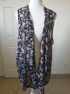 Logo Lori Goldstein  Womens Vest Large Open Front Sleeveless Art Black Pink Gray - Picture 1 of 11