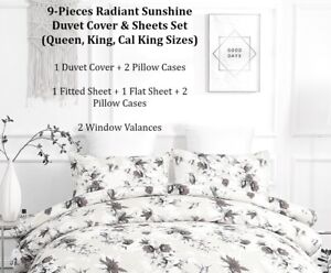 DaDa Bedding Sunshine Yellow Floral Duvet Cover Fitted Flat Sheets Valances Set