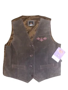Route 66  Suede Leather Vest Womens L Brown  Western Embroidered Vest NWT - Picture 1 of 6