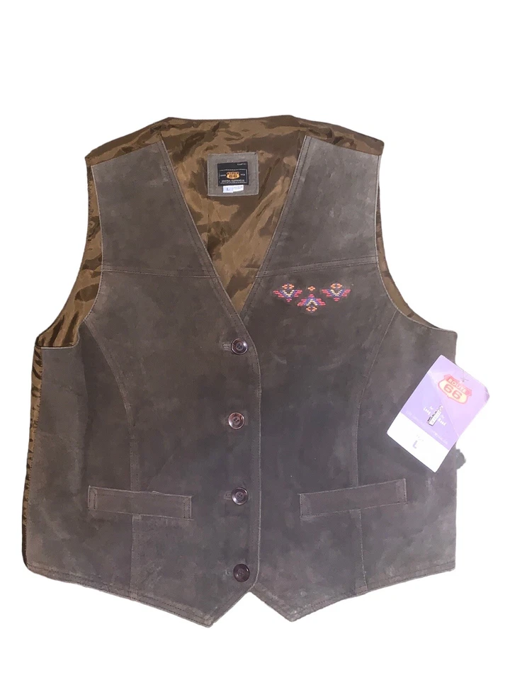 Route 66  Suede Leather Vest Womens L Brown  Western Embroidered Vest NWT - Image 1 of 4