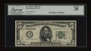 DBR 1928-A $5 FRN Philadelphia Numeral Fr. 1951-C Legacy VF-20 Serial C19876227A - Picture 1 of 2