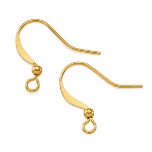 100pcs Brass Flat Earring Hooks French Earwire Findings Gold Tone Ball End 15mm - Picture 1 of 5