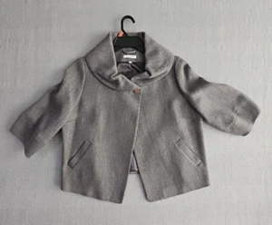 Valette Women's Jacket Size L 🧥 Gray Cropped 3/4 Sleeve Wool Blend Satin Lined - Picture 1 of 20