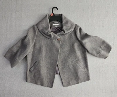 Valette Women's Jacket Size L 🧥 Gray Cropped 3/4 Sleeve Wool Blend Satin Lined - Image 1 of 4