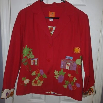Ladies Women's Hearts Of Palm Embroidered Red Jacket Blazer Size 6 Floral - Image 1 of 3