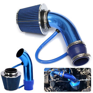 Blue 3" Cold Air Intake Filter Induction Kit Pipe Power Flow Hose System US New