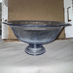 Blue Federal Depression Glass Madrid Pedestal Fruit Bowl 9.5" Wide - Picture 1 of 10