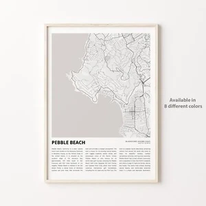 Pebble Beach City Map Print, Del Monte Forest Travel Poster, Wall Art - Foto 1 di 6