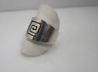 Greek Key Cutout Design Wide Flat Tapered Band Ring Sterling Silver sz 9.5