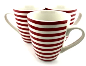 Red-White  Pfaltzgraff KENNA RED Coffee Mugs, Set of 3, Christmas Candy Stripes - Picture 1 of 5