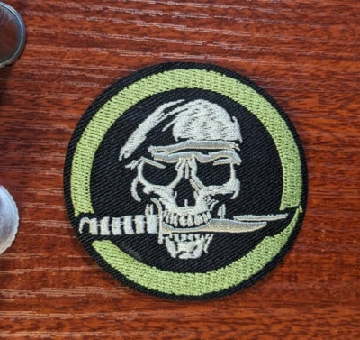 Skull, Combat Knife, and Green Beret Patch Military Embroidered Iron On 2.5" - Image 1 of 3