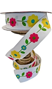 Primavera Verano Cinta Flores Floral Brillante Colorido Borde ALAMBRE 1.5" Vendido por Yarda - Imagen 1 de 4