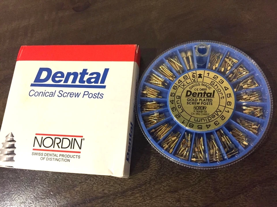 Dental Screw Post Authentic NORDIN Complete Kit Gold 240 Posts 2 Key Wrench Tool