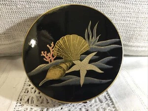 OTAGIRI Japan Set of 6 Seashells Coasters in Storage Box Black Lacquer Vintage - Picture 1 of 20