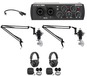 2-Person Podcast Podcasting Kit w/ AUDIOBOX+Headphones+Mics+Boom Arms - Picture 1 of 12