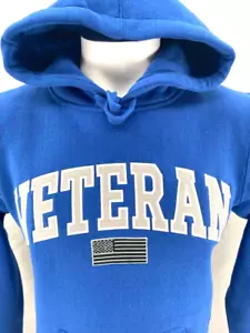 NEW US Military Veteran J. America LS Blue Hoodie Pullover Sweatshirt Men's M - Picture 1 of 8