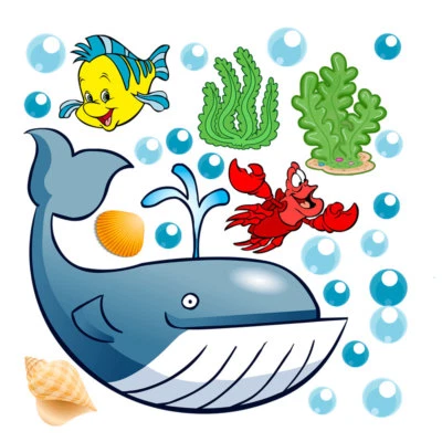 Pesci granchio balena coralli bolle adesivi murali cameretta wal sticker 25 PZ. - Immagine 1 di 2
