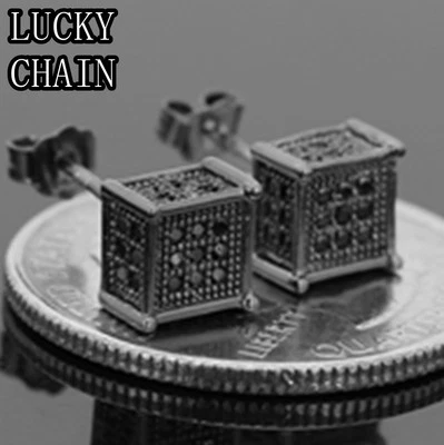 925 СТЕРЛИНГОВОГО СЕРЕБРА черный LAB бриллиант серьги-гвоздики 6,5 мм X 6,5 мм R600 - Изображение 1 из 2