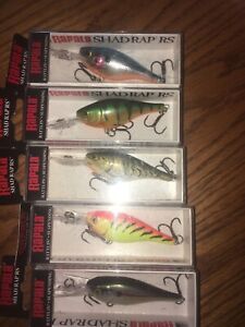 RAPALA SHAD RAP RS 05's==LOT OF 5 DIFFERENT COLORED FISHING LURES