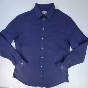 Armani Collezioni Men's Dress Shirt Button Up Dark Blue Solid Large L 15.5 - Picture 1 of 12