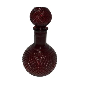 Vintage Ruby Red Diamond-Cut Glass Decanter With Stopper - Picture 1 of 6