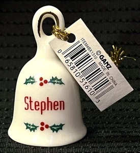 STEPHEN    Personalized Holly Berries White Porcelain Bell   1.75”x1”  GANZ  NWT - Picture 1 of 3