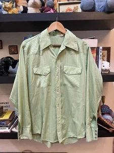 Vintage Green Western Pearl Snap Size Medium Poly Rayon Blend - Bild 1 von 8