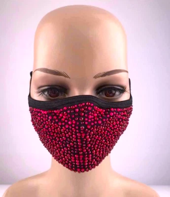 Rhinestone Bling Crystal Face Mask Sparkly Reusable Washable With Filter Pocket - Image 1 of 4