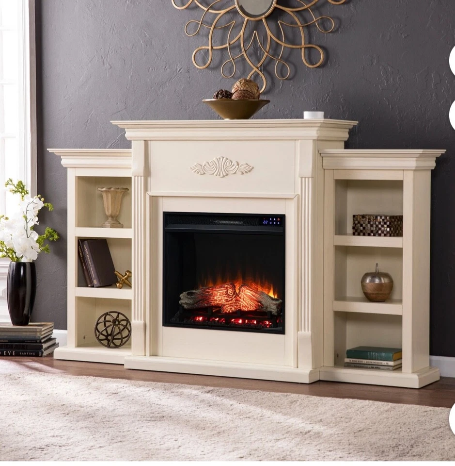 Soporte TV con estanterías y chimenea eléctrica  Foto 1 de 2