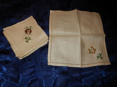 8 SERVIETTES  ANCIENNES EN LIN  25 X 26 BRODERIE COULEUR - Photo 1/4