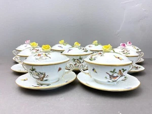 Herend Rothschild Bird Brodillon crema zuppiera e piattino set con coperchi, set di 9 - Foto 1 di 12