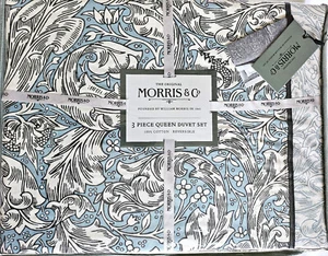 Queen Duvet Set WILLIAM MORRIS England BACHELOR BUTTON Teal Blue 3 Pieces NEW - Picture 1 of 11