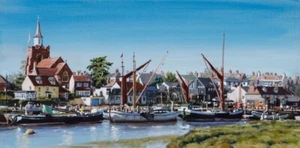 NEW ORIGINAL HUGH BEATTIE Maldon Dock Hythe St Marys Church Essex OIL PAINTING - Picture 1 of 1