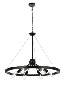 Kronleuchter 6 Leuchten schwarz Landhaus Wohnzimmer Foyer Küche 32" - Bild 1 von 9