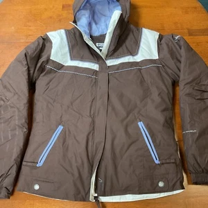 Columbia Puffer Youth Girls XL 18/20 Brown W Purple Jacket Coat Hooded Pockets - Picture 1 of 13