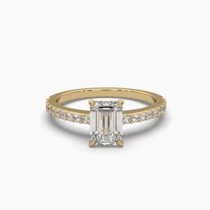 18k Gold Plated Solitaire Emerald Cut Moissanite Engagement Ring with Accents - Picture 1 of 20