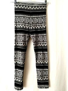 Old Navy Girls Leggings Full Length Footless Black White Print L 10-12 #12814 - Picture 1 of 5