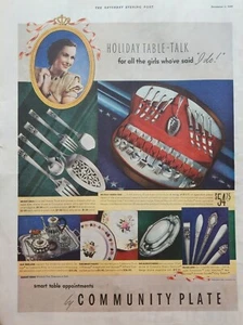 1938 Community Plate Silverware VINTAGE AD Holiday table talk - Picture 1 of 1
